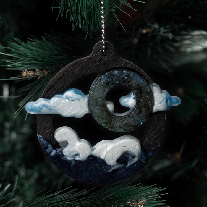 Mordovian jewelry Christmas tree toy "Landscape" with labradorite